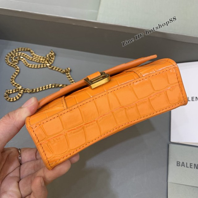 Balenciaga專櫃爆款鱷魚紋橙色鏈條沙漏包 巴黎世家mini Hourglass沙漏包 fyj1845